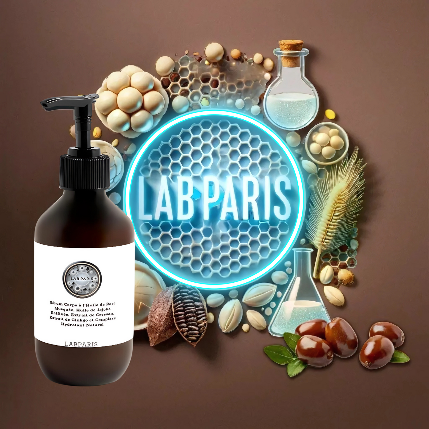 Sérum Corps à l’Acide Hyaluronique, Beurre de Cacao et Rose Musquée – Hydrate Intensément, Nourrit et Protège